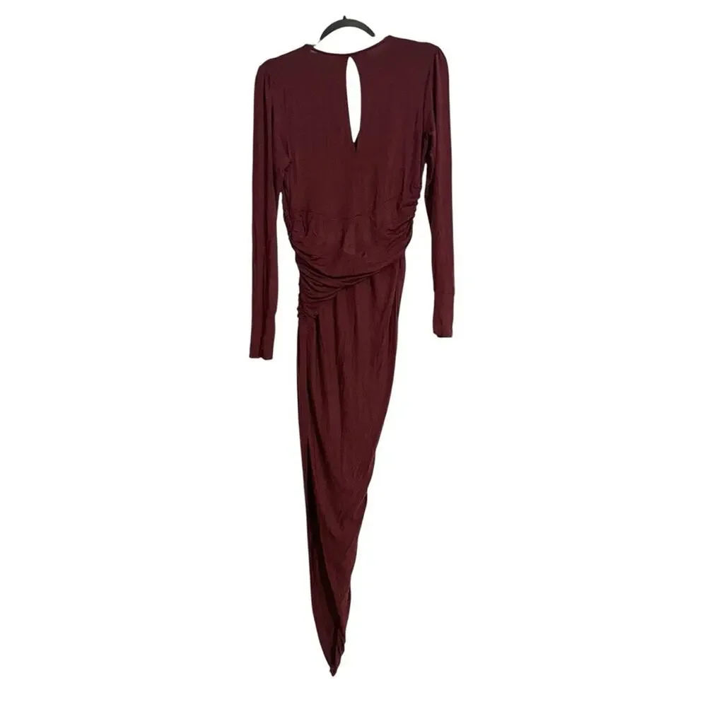 Young Fabulous & Broke Genesis Plunge Long Sleeve Burgundy Dress MEDIUM